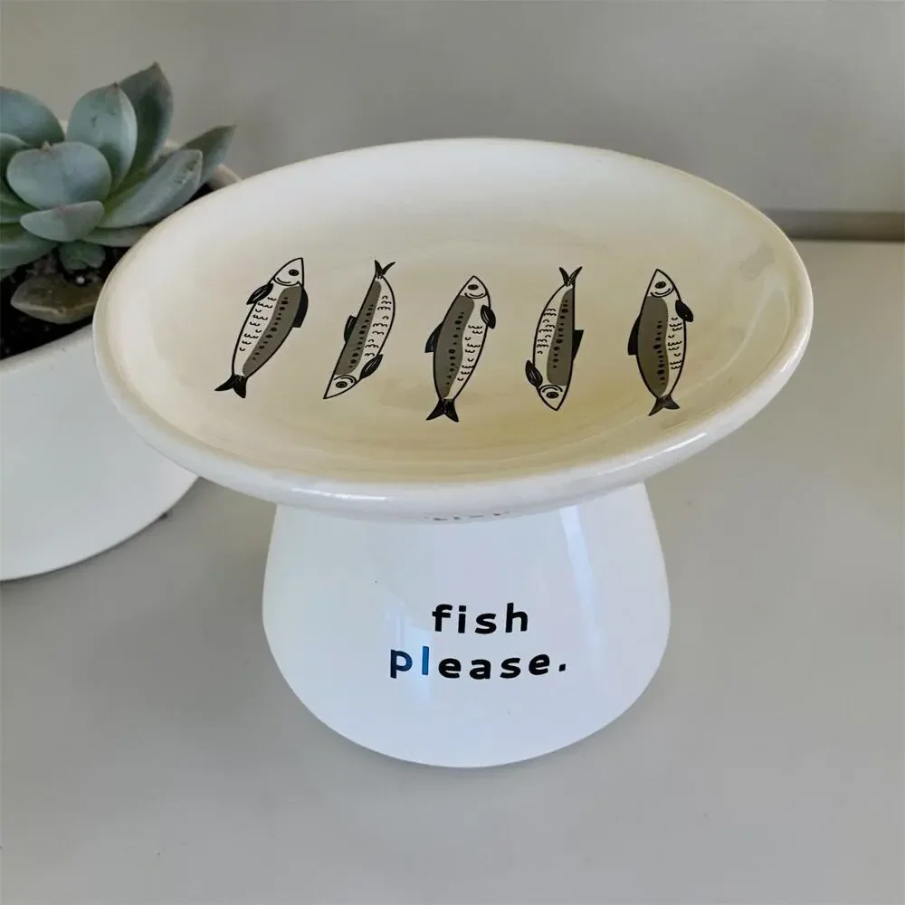 NEW Whisker Friendly Fish Please Cat Elevated Raised Cats Food Black Bowl Dish
